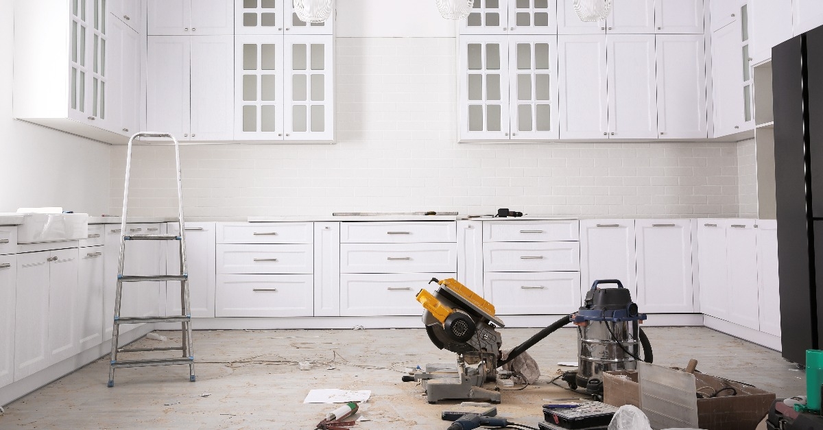 Renovated kitchen interior with stylish furniture