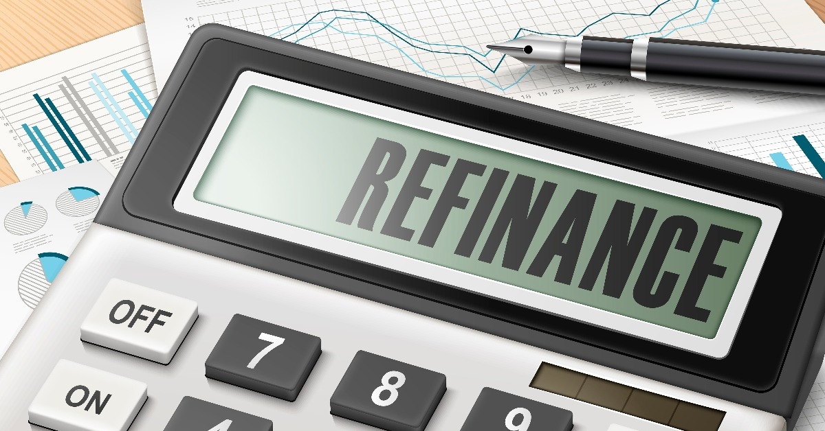 calculator with the word refinance
