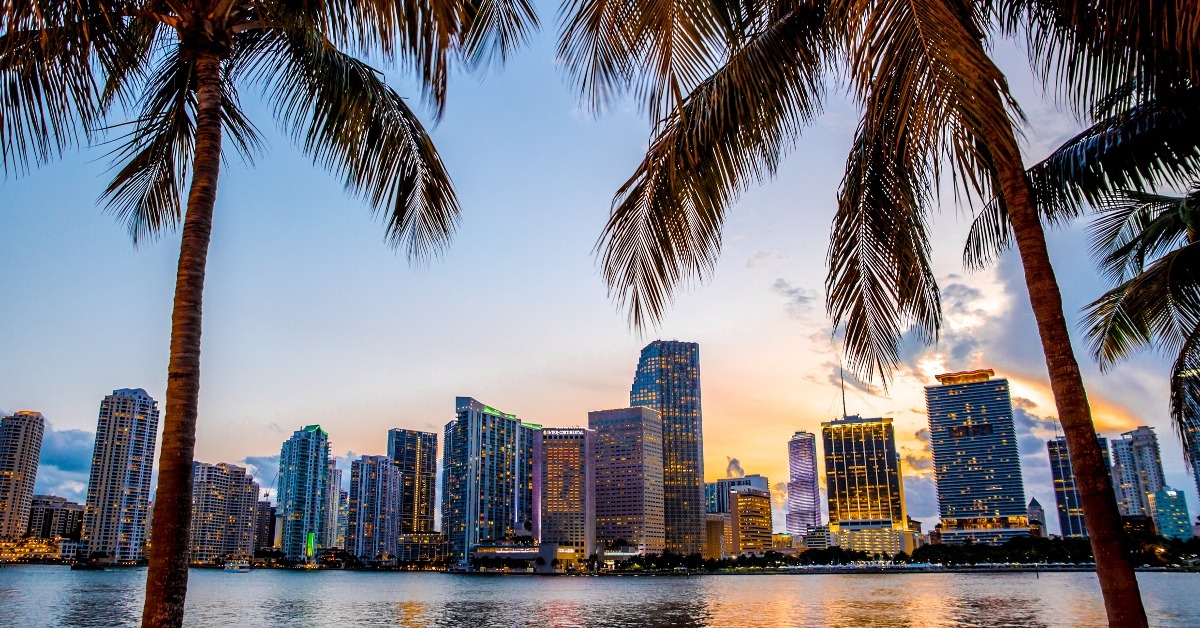 Miami Florida skyline and bay