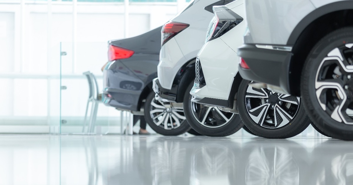 rows of brand new vehicles