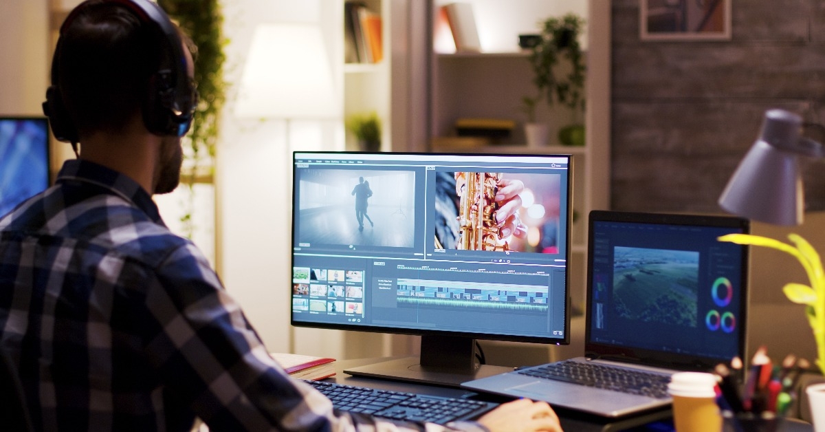 film maker editing in home office 