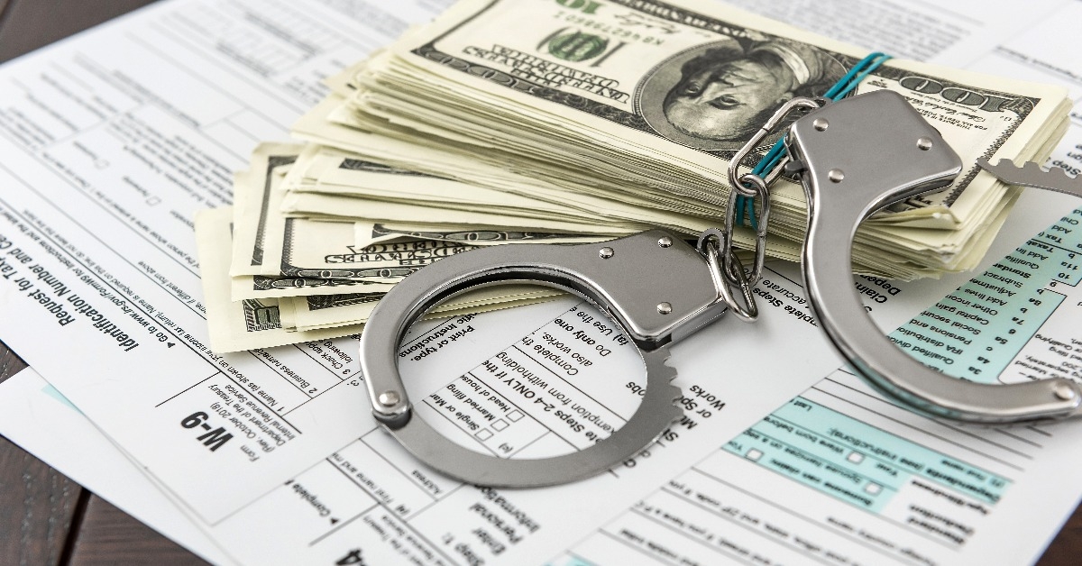 Illegal crime time dollar and handcuff tax form 