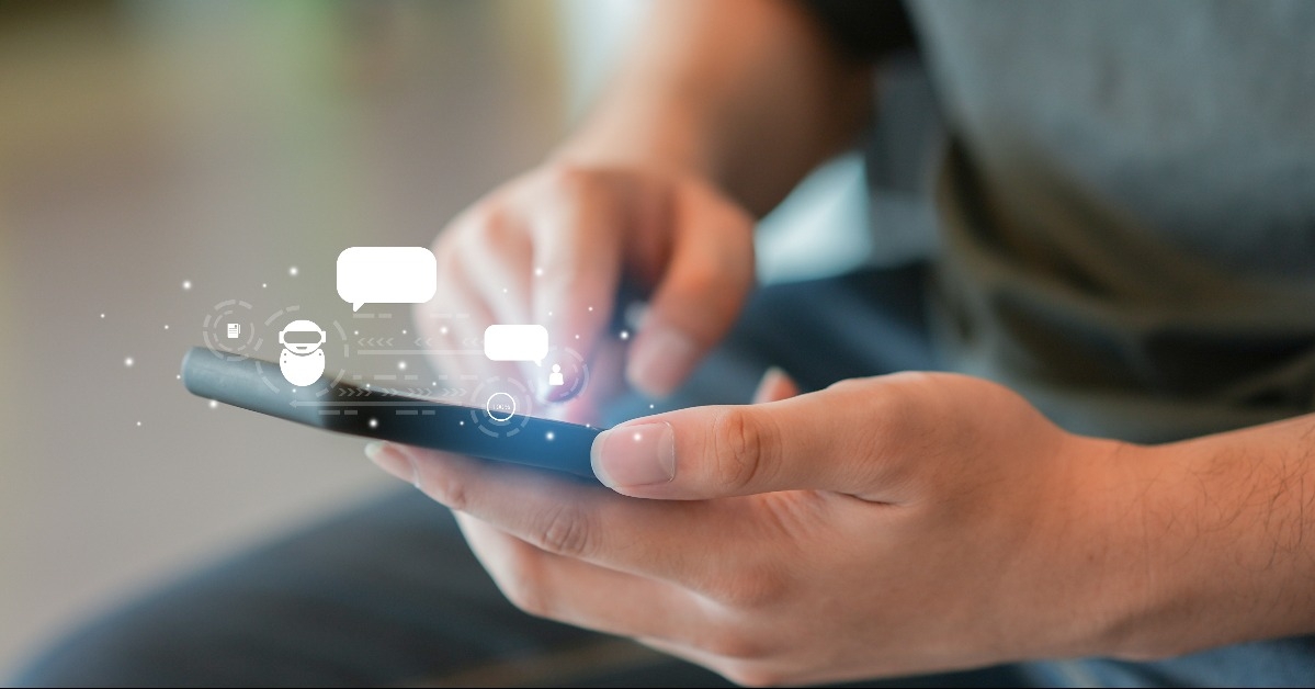 hand uses smartphone to contact provider 