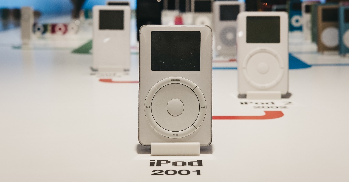 range of iPods inside Apple Museum in Prague