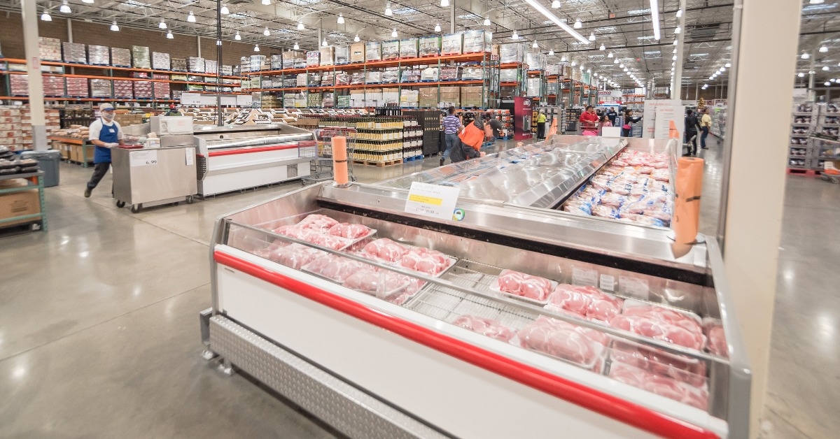 meat department and sample stand at Costco