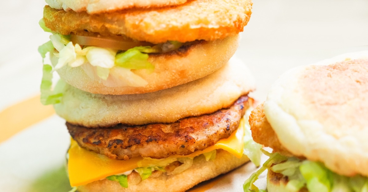 breakfast burgers fresh muffins with chicken and pork cutlets