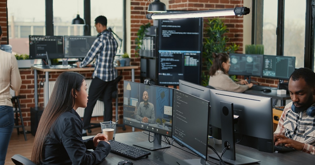software company employee in video call conference