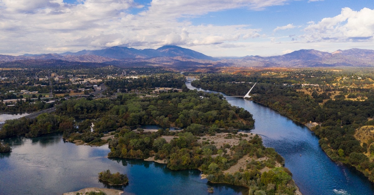 aerial view Sacramento River Redding California Bully Choop Mountain