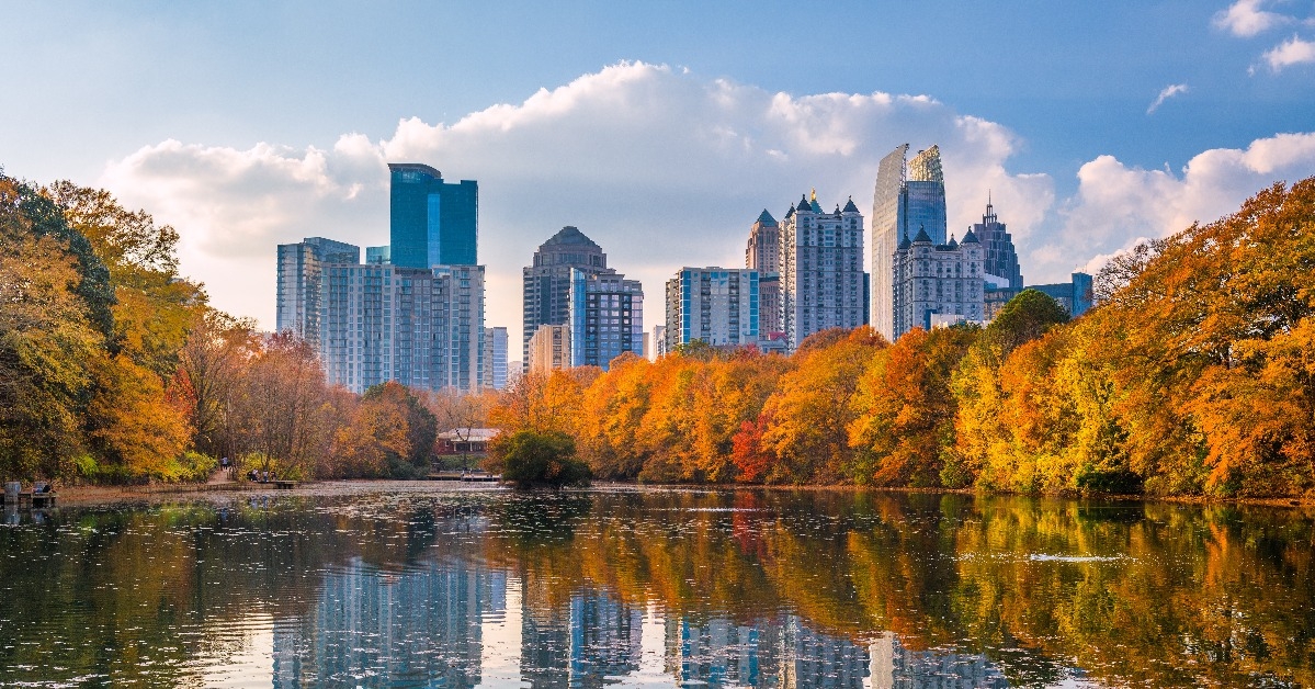 Atlanta Georgia USA Piedmont Park skyline in autumn
