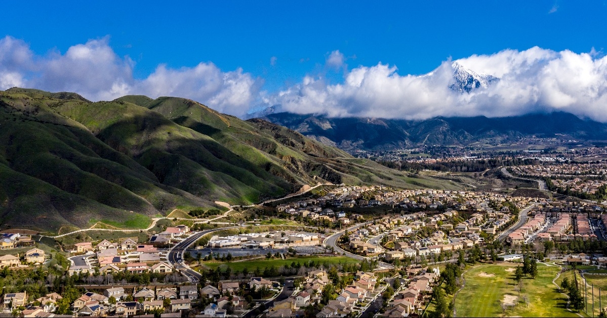San Bernardino Mountains and blue sky above Yucaipa California