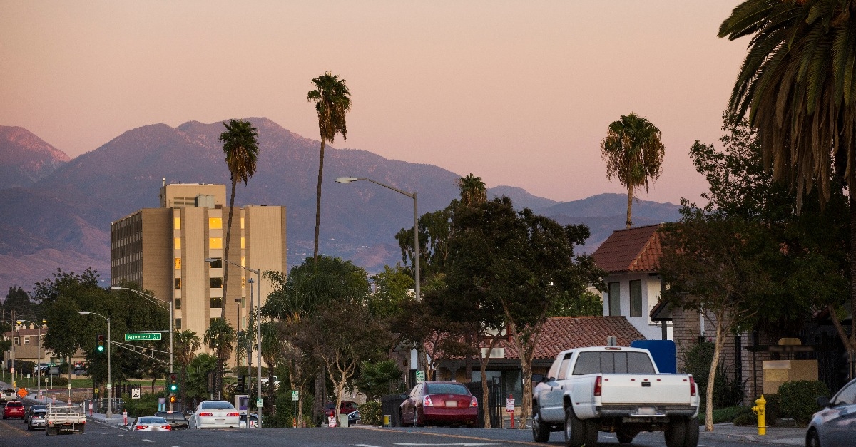 twilight sunset view of the skyline of downtown San Bernardino California