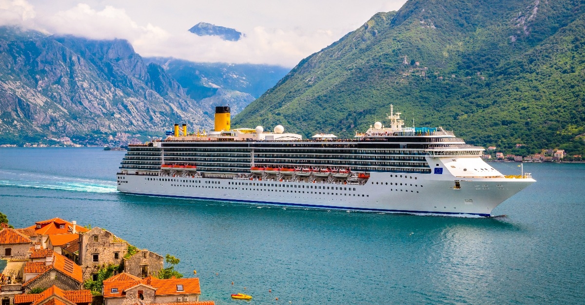 cruise ship near town Perast Kotor bay Montenegro