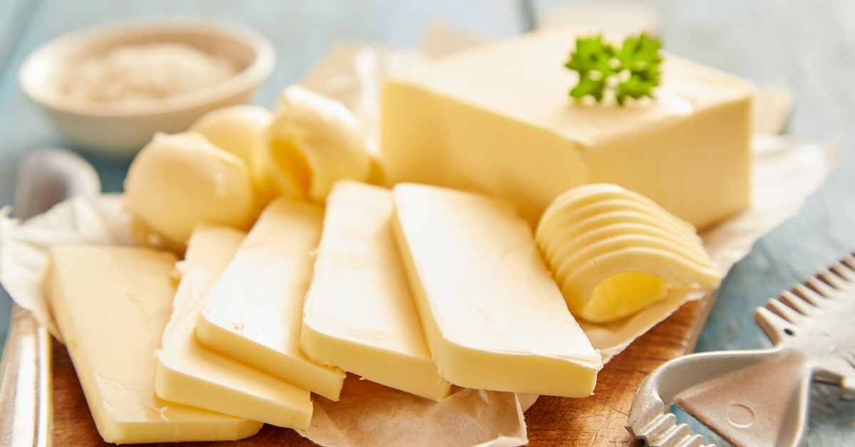 butter sliced on cutting board