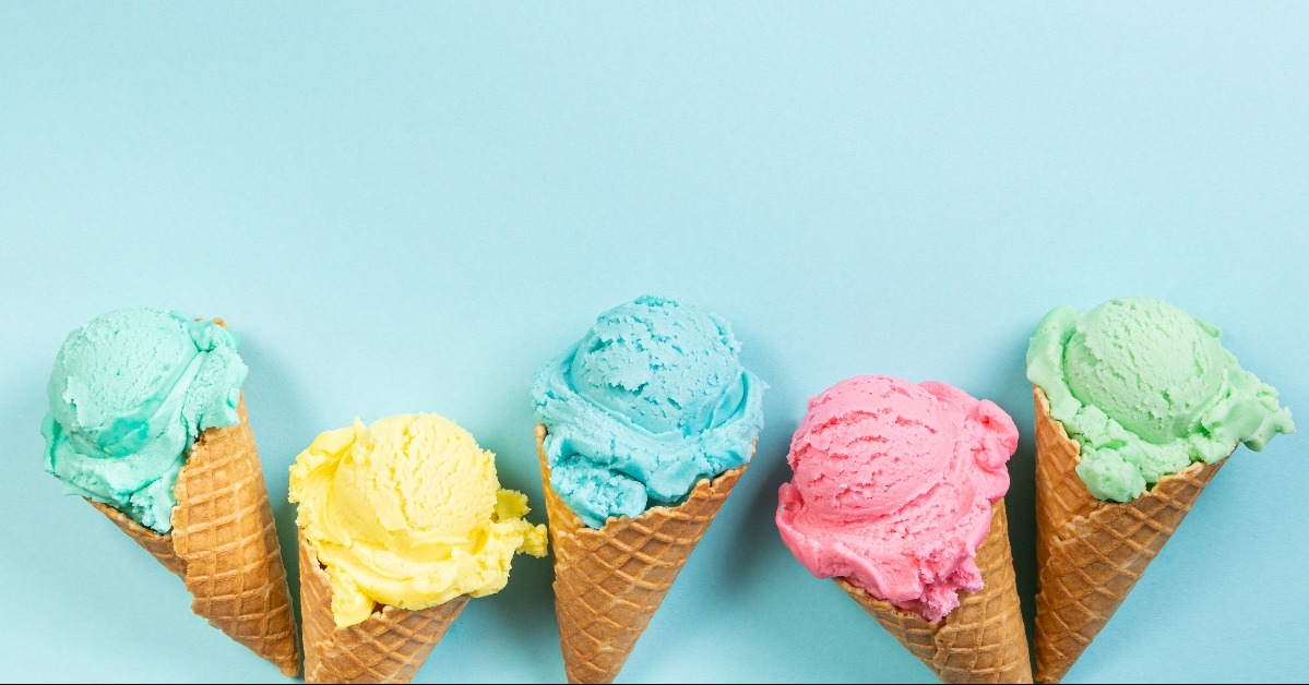 pastel ice cream in waffle cones
