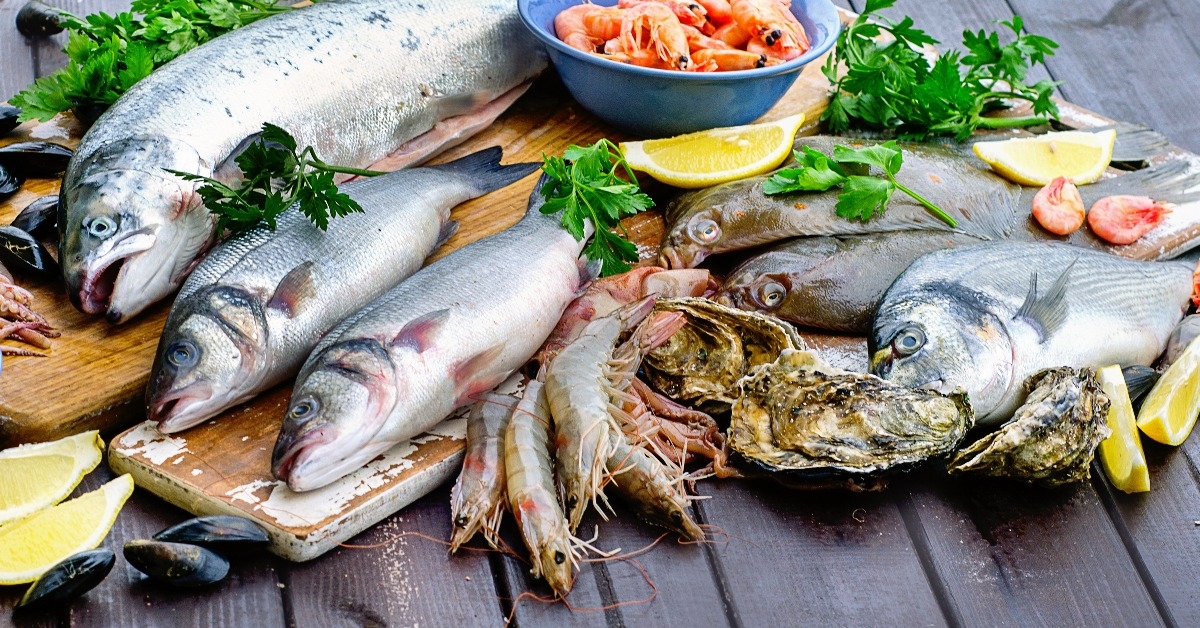 seafood on wooden table