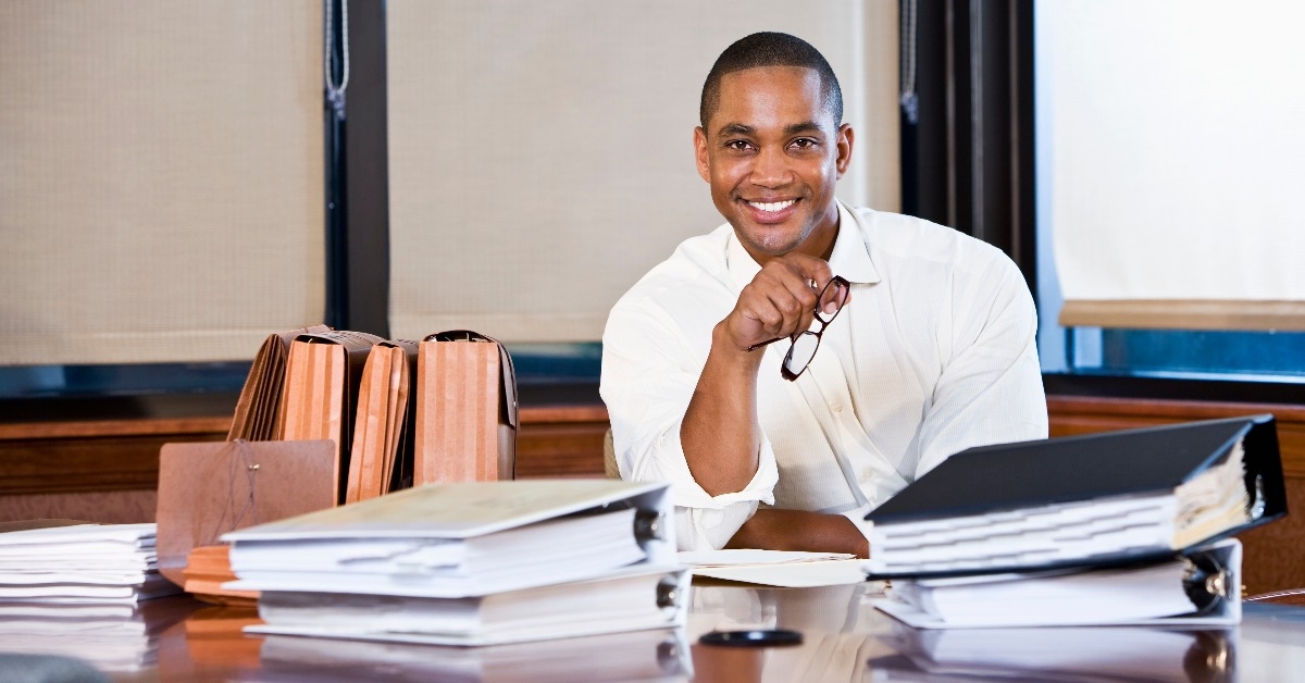 businessman reading documents