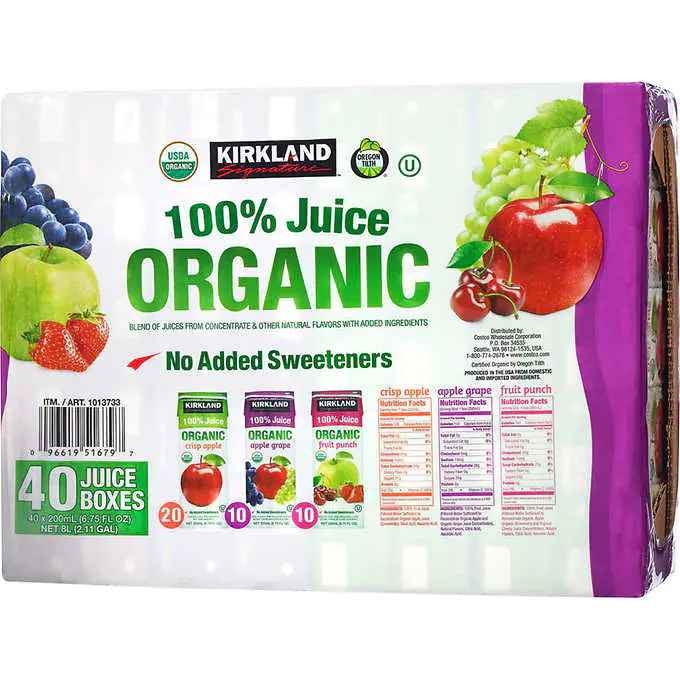 Organic Juice packs from Kirkland Signature Costco