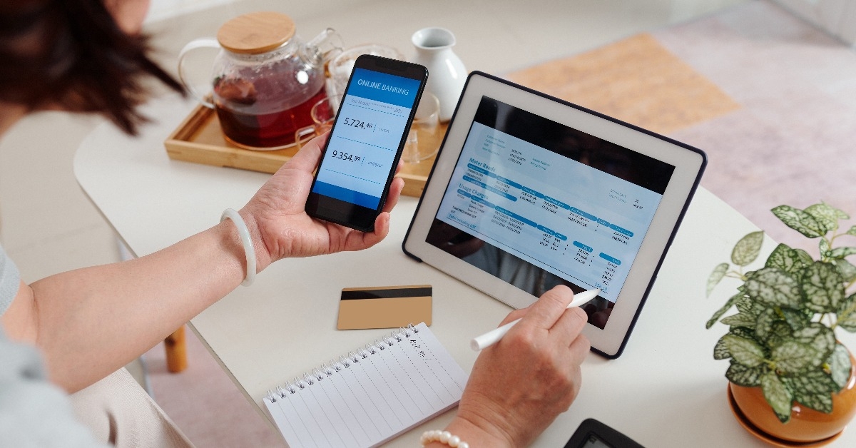 paying with banking application on smartphone