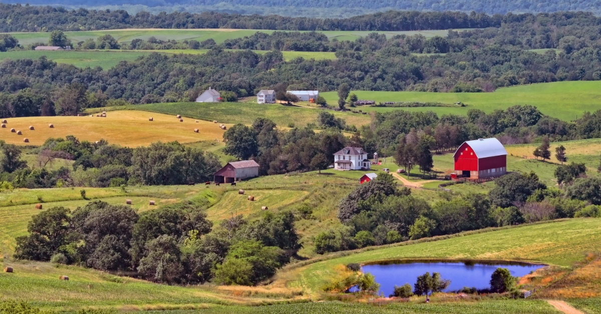 aerial shot of farms in the state of iowa