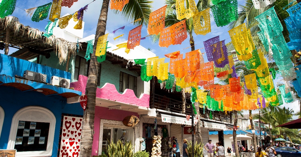 Mexican flags decorating the town of Sayulita Mexico