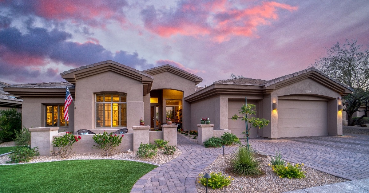 exterior of houses in twilight