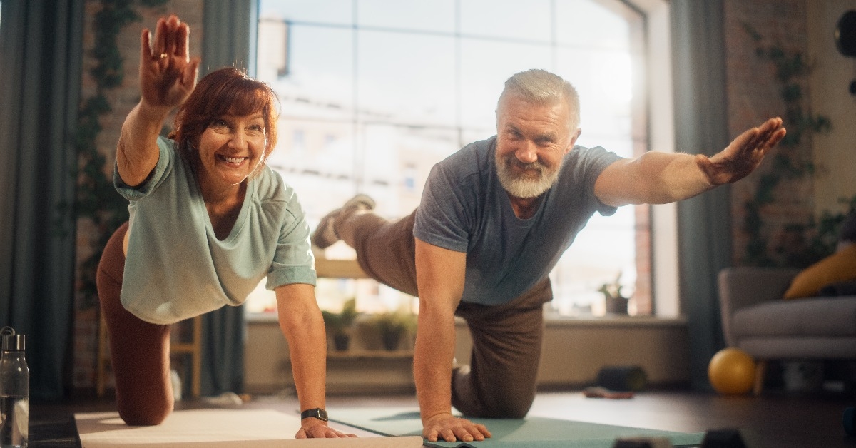 senior couple doing gymnastics