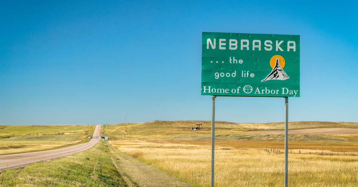 Nebraska welcome road sign