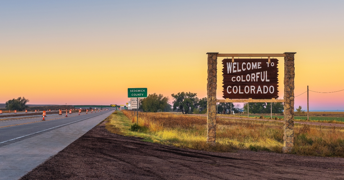 Welcome to colorful Colorado street sign along Interstate I-76