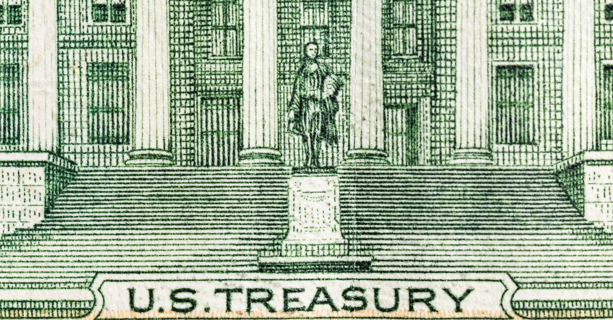 photograph of the US Treasury Building on the US Ten Dollar Bill