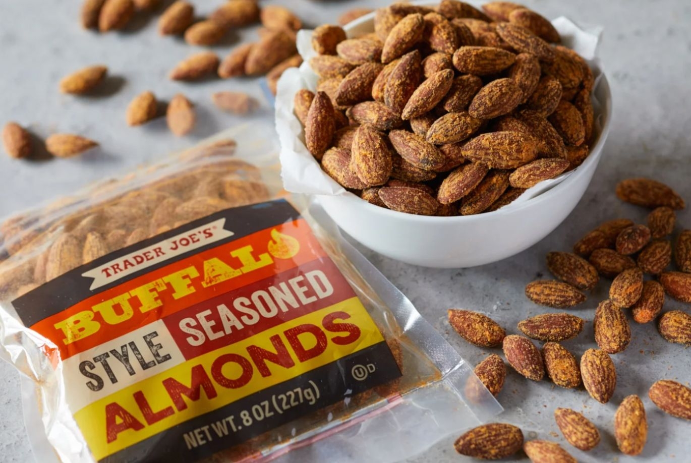 Buffalo Style Seasoned Almonds bag from Trader Joe's
