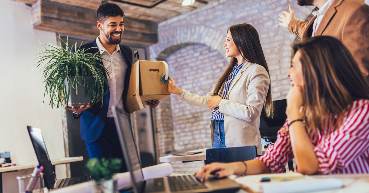 man having first working day getting acquainted with colleagues