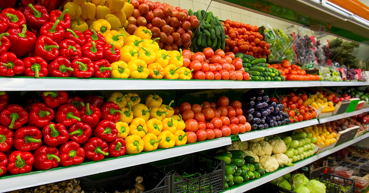 vegetables on shelf in supermarket