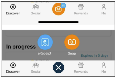 A screenshot of the Fetch Rewards app showing eReceipt and Snap uploading options.