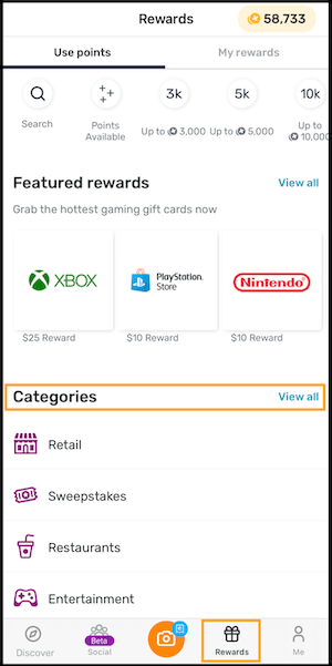 A screenshot of the Fetch Rewards app showing the list of offer categories.