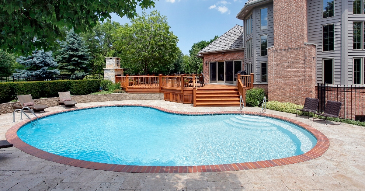 swimming pool with wood deck