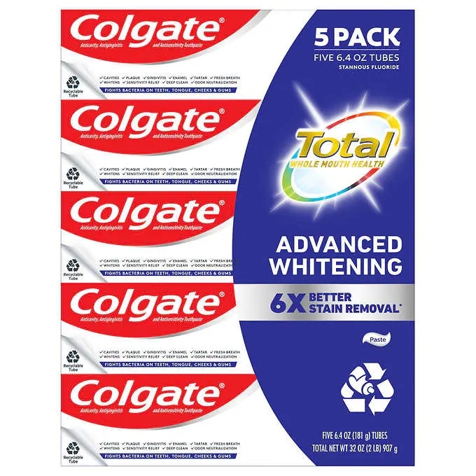 Colgate Total Advanced Whitening Toothpaste, 6.4 oz, 5-pack