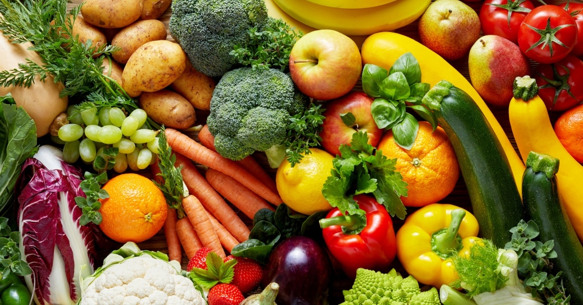 colorful shot of vegetables and fruits