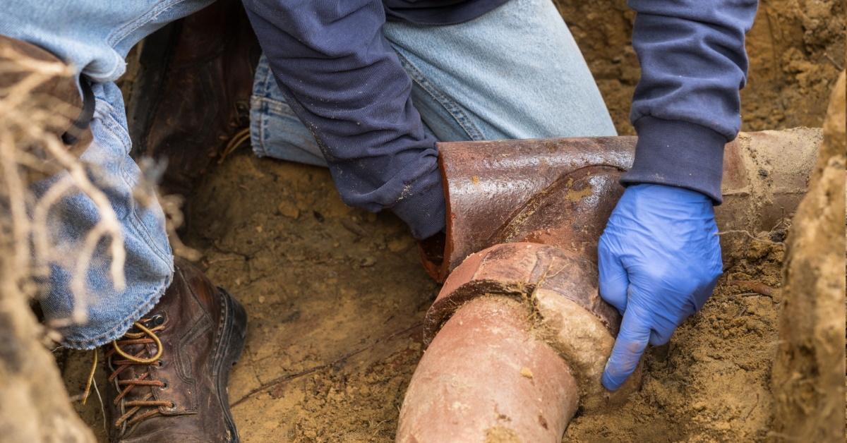 man repairing sewer line 