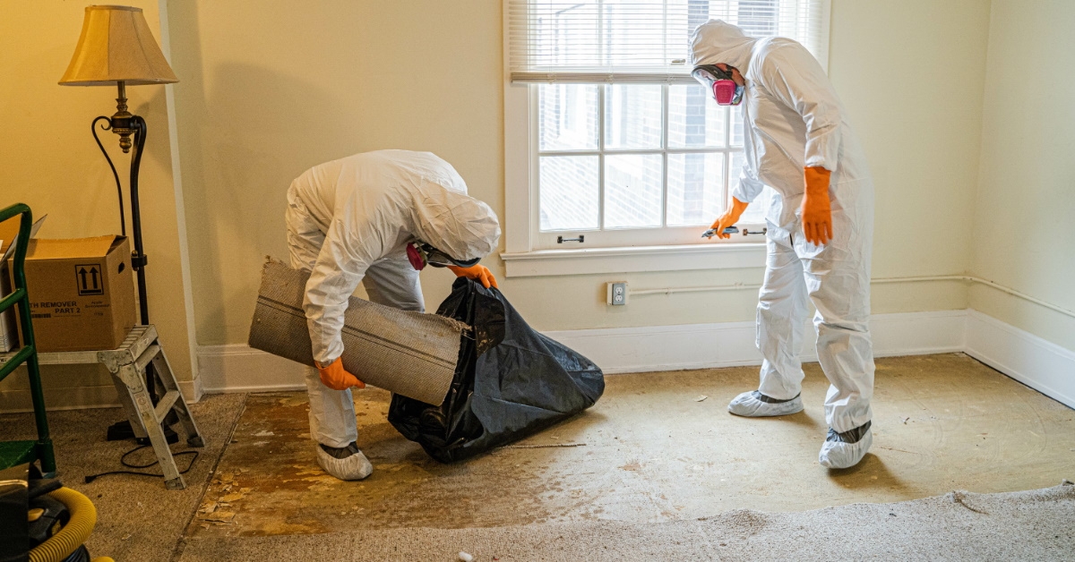 workers in safety dresses cleaning house