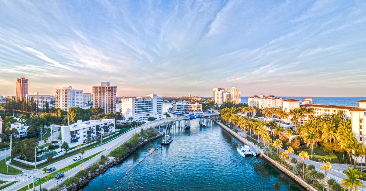 sunset over city of boca raton florida