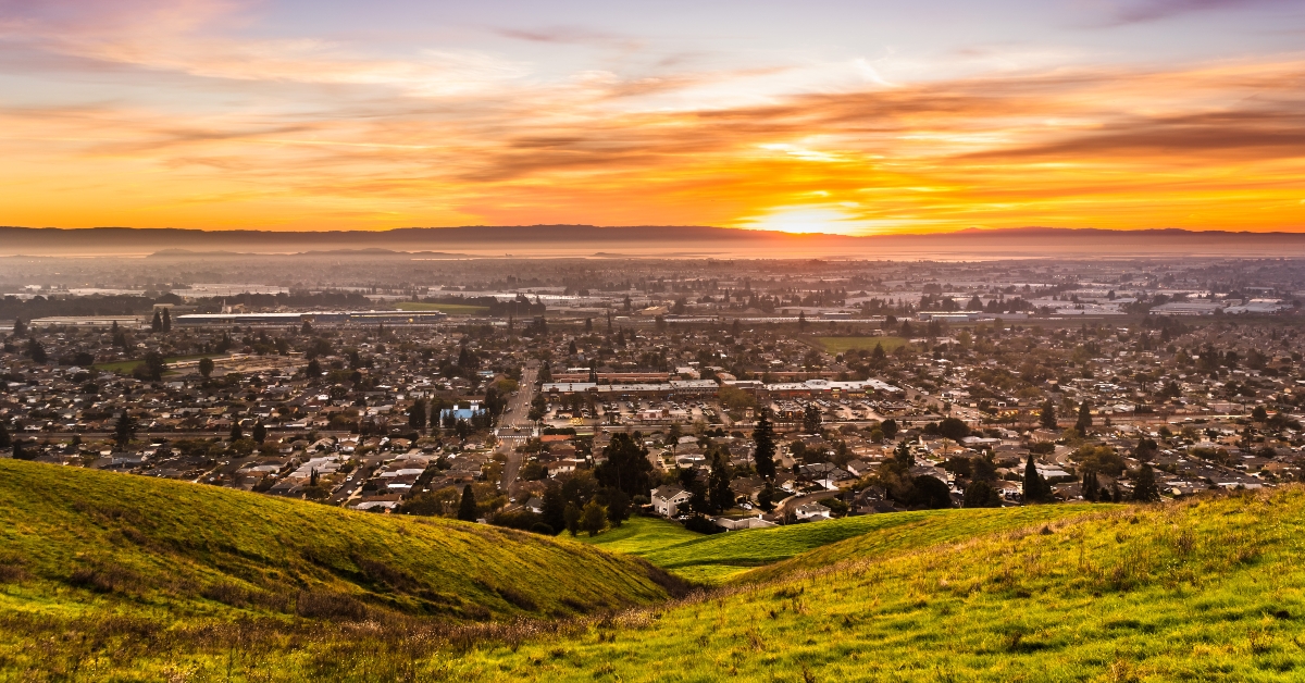 sunset view of East San Francisco Bay Area