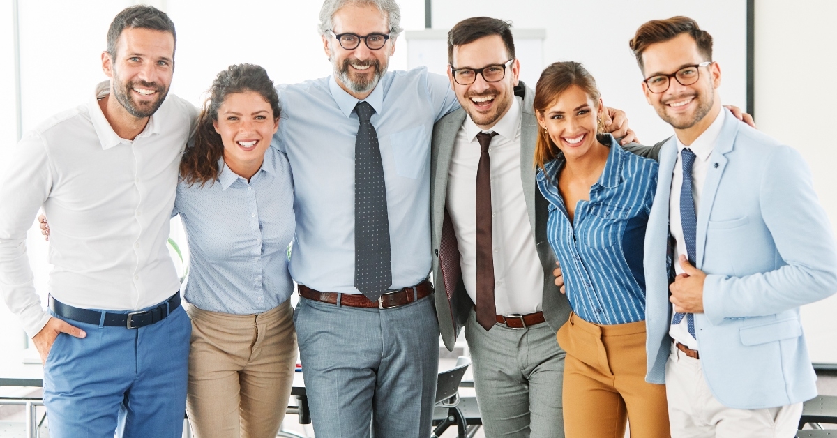 business teamwork hug together support cooperation group colleague
