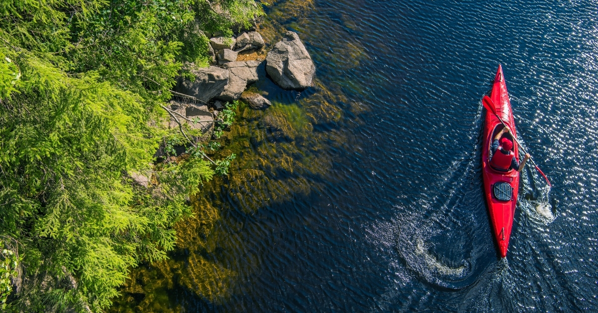 river kayaker aerial view