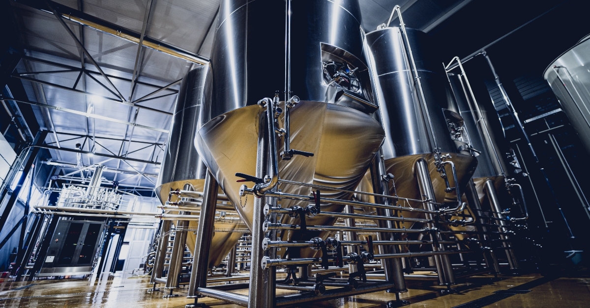 steel tanks for beer fermentation in a craft brewery