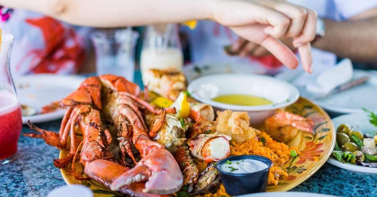 lobsters and seafood on plate