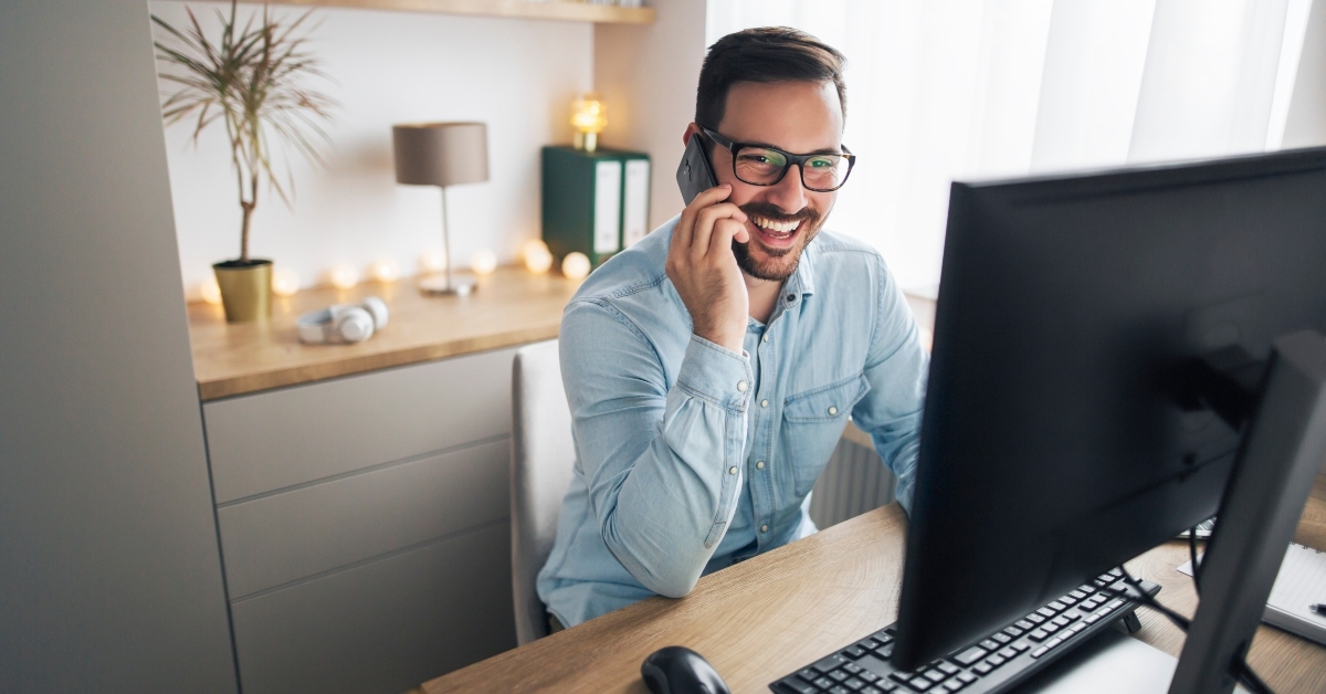 man working remotely from home