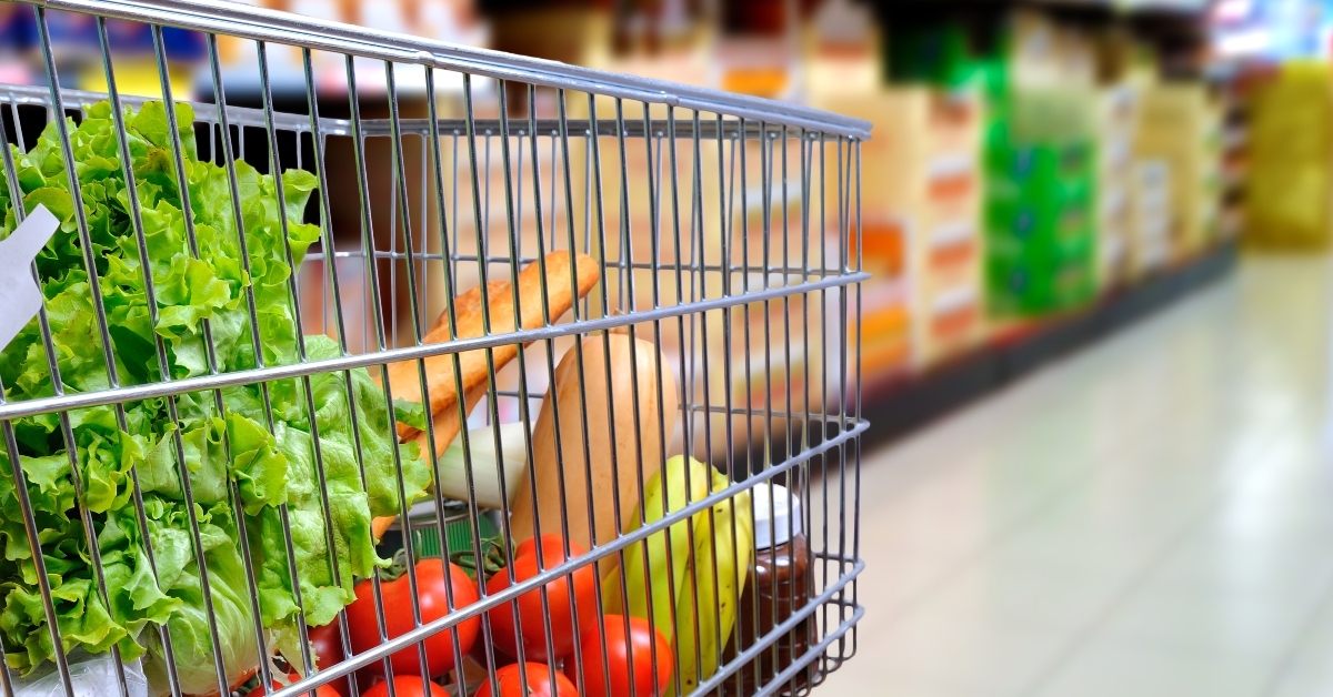 shopping cart full of food