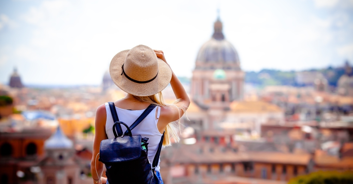 female traveler looking on the cathedral Vatican