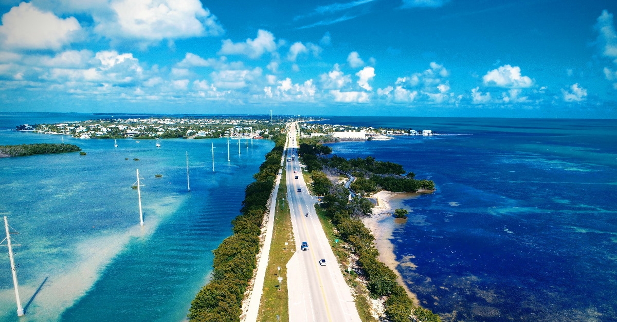 car driving on the road on caribbean sea island
