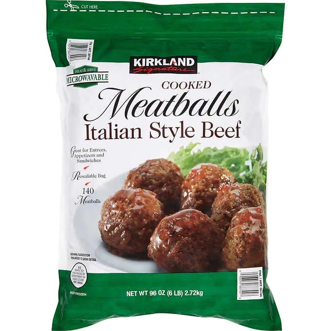 A package of Kirkland Signature Italian meatballs